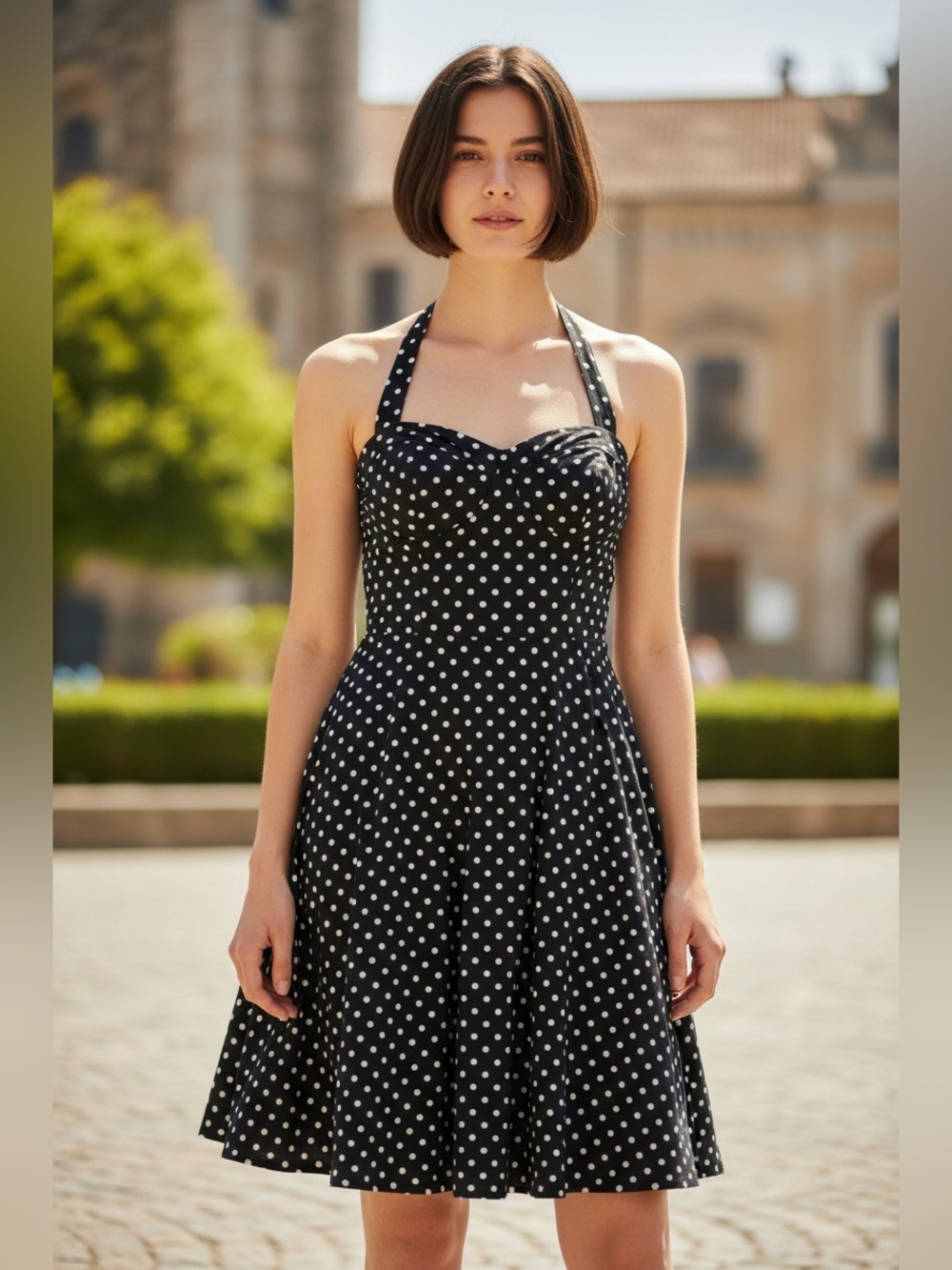 Spenser Jeremy Polka Dot  Pin Up Halter Dress Blk/Wht Sz. 8